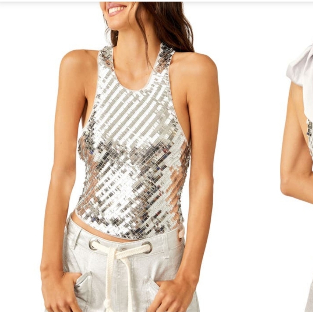 Free people disco fever tie back tank